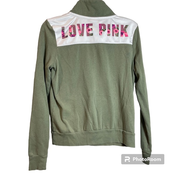 Victoria’s Secret Pink Sweatshirt Quarter Zip Pullover Hibiscus Graphic Logo XS - Picture 2 of 8